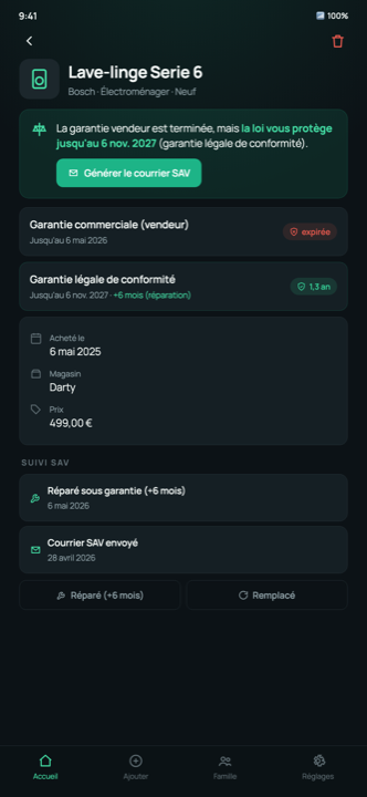 Fiche produit : la garantie légale protège encore après la garantie vendeur